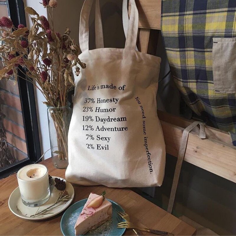 Women Canvas Tote Bag Reusable Cotton Cloth Letter Print Eco Shopping Bags Female Handbag Foldable Shopper Bag Large Capacity