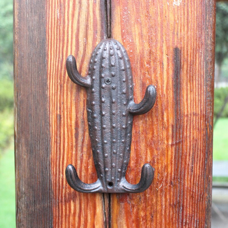 Vintage Cactus en fonte crochet mural avec 4 cintres ferme maison Accents rustique maison jardin mur décoratif en métal crochets muraux: Default Title