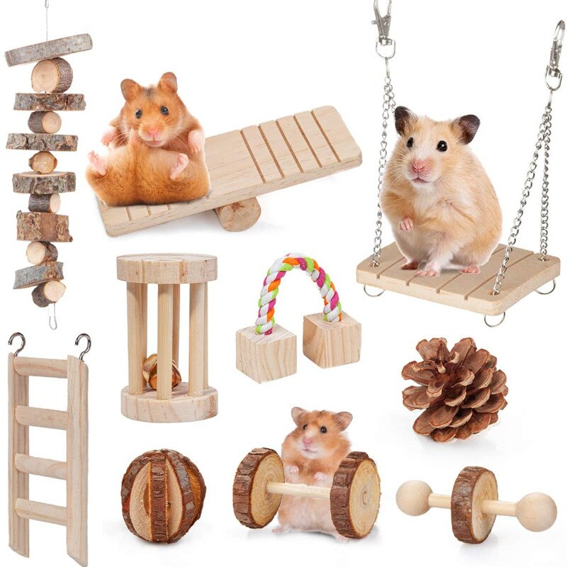 10PCS Hamster Chew Toy Set,Rat Toys Natural Pine Wood,Gerbil,Hamster,Chinchilla&#39;s Favorite Chewing Toy,Toys Accessories