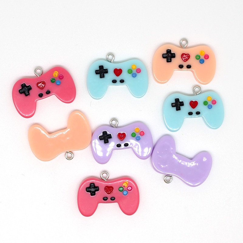 Controlador de videojuegos mezclado, dijes de resina, llavero plano, collar, colgante, accesorios de joyería Diy, 10 Uds.