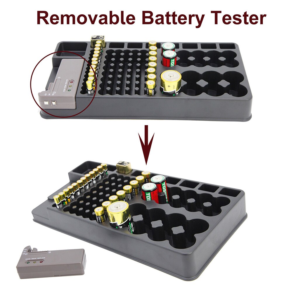 Battery Storage Organizer Tester Removable Case AA AAA 9V C D Battery Testing Storing Box