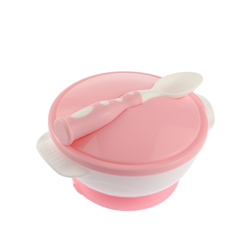 Ensemble de bol d'alimentation pour bébé avec cuillère à détection de température ventouse bol pour bébé vaisselle Kits de vaisselle sécurité enfants bol d'alimentation: Rose