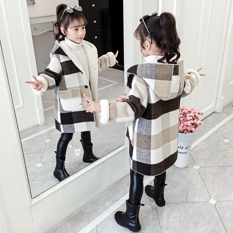 Automne/hiver fille veste en laine 5 6 8 10 12 ans enfants vêtements épaissir à capuche filles épaissir longs manteaux mignon filles Outwear