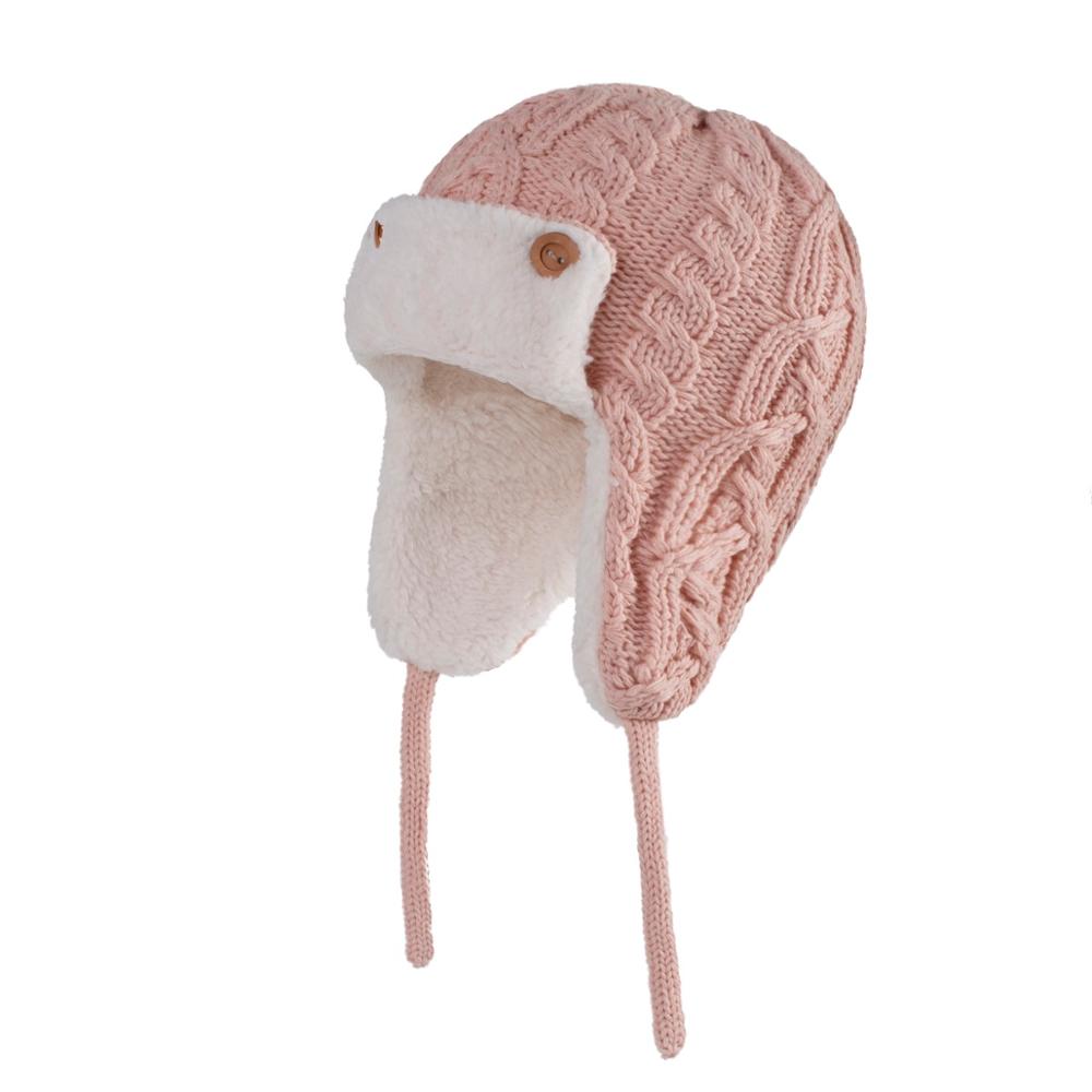 Connectyle peuter baby jongens wintermuts fleece gevoerd oorkleppen gebreide kabel warme schedel dagelijkse muts mutsen voor meisjes: Roze / L  50-52 cm 2-5t