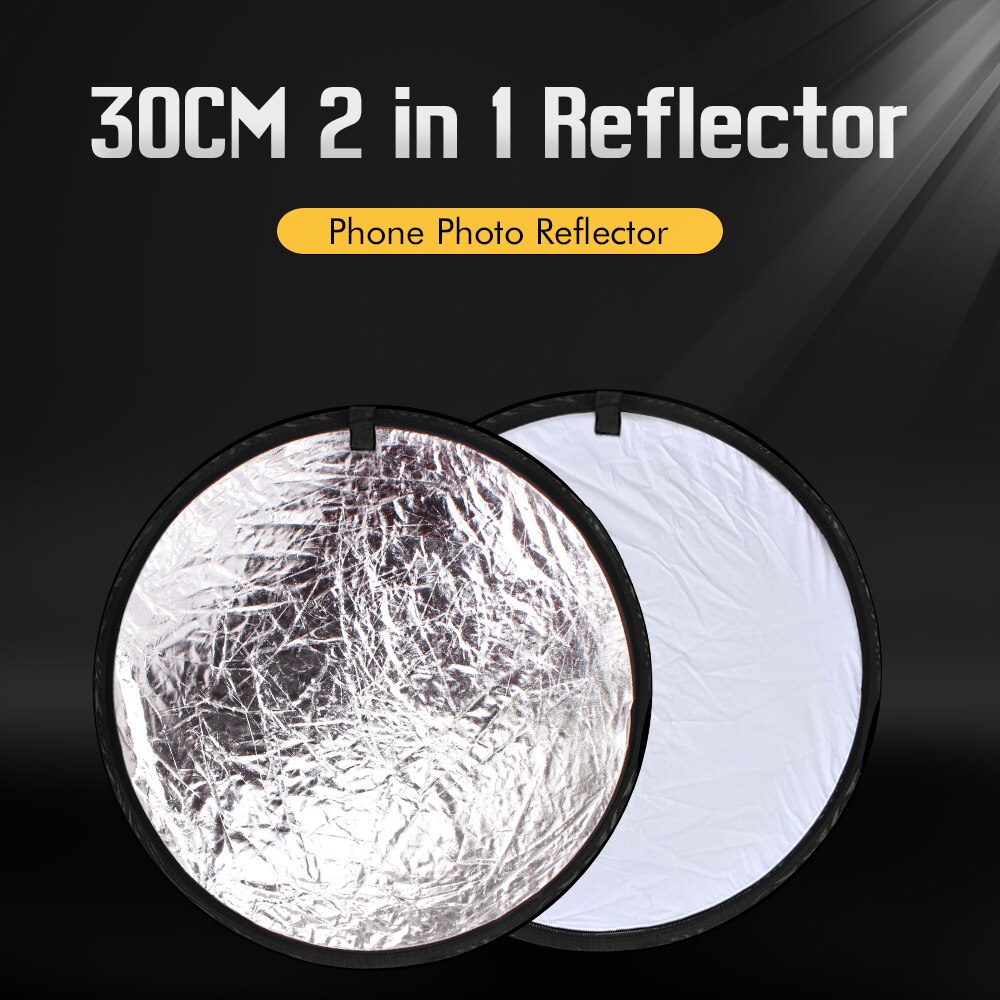 2 in 1 30cm/12 Inch Reflector Collapsible Photography Light Round Portable White Siliver For Studio Multi Photo Disc Diffuers
