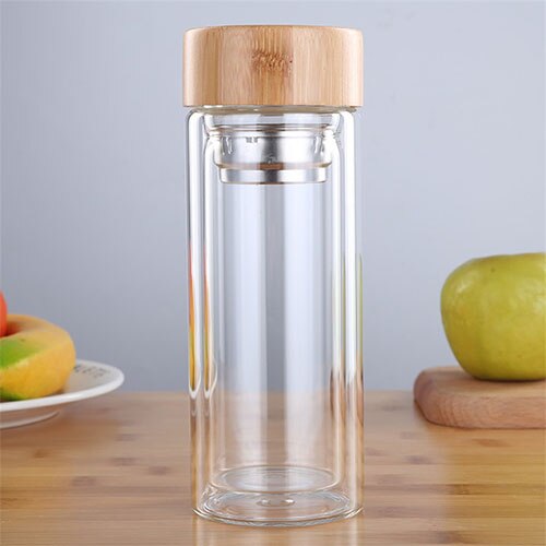 Zooobe 350/450ml dobbeltvandsglasflasker med rustfrit stålfilter og bambuslåg te-infusionsglasglasflaske: 350ml