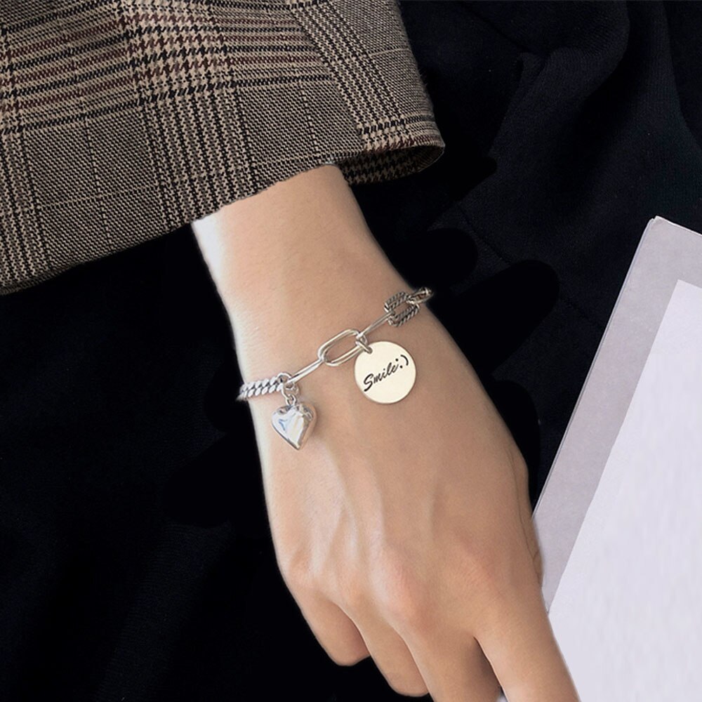 glatt Liebe Herz lächelnd Armband Gesicht thailändisch Silber- Farbe Armband Punk Schmuck Frauen Kette Armband