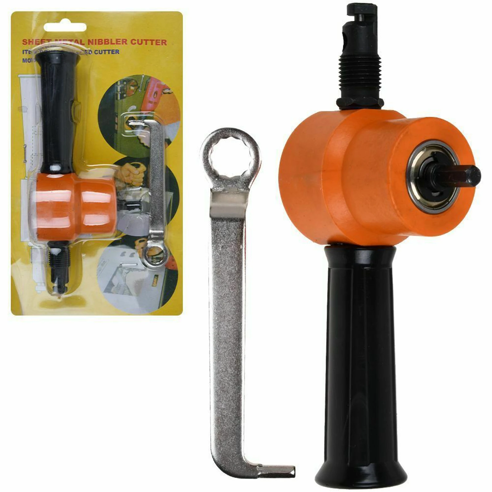 Double Headed Sheet Metal Cutter Nibbler Electric Punching Shears Iron Saw Cutting Tool Drill Attachment Deburring Tool Snips: Orange