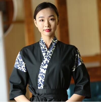 Unisex Japanese Korea Style Chef Uniform Kimono Sushi Cook Shirt Medium Sleeve Restaurant Kitchen Waiter Work Uniforms QJ05: top 3 / S