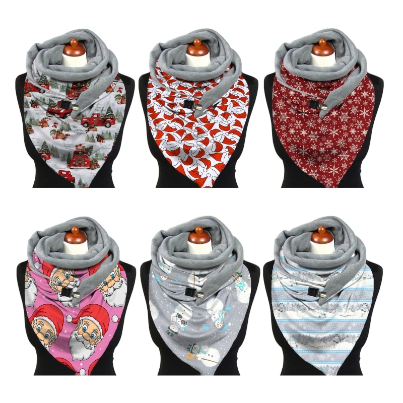 Zimowy ciepły duży szalik świąteczny koc Santa bałwan szal z klipsem 83XF