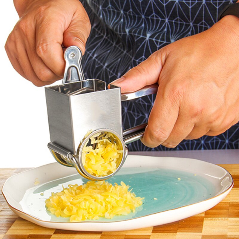 Silver Stainless Steel Cheese Hand-Cranked Rotary Chipper Chocolate Grater Sliced Shredded Kitchen Tools
