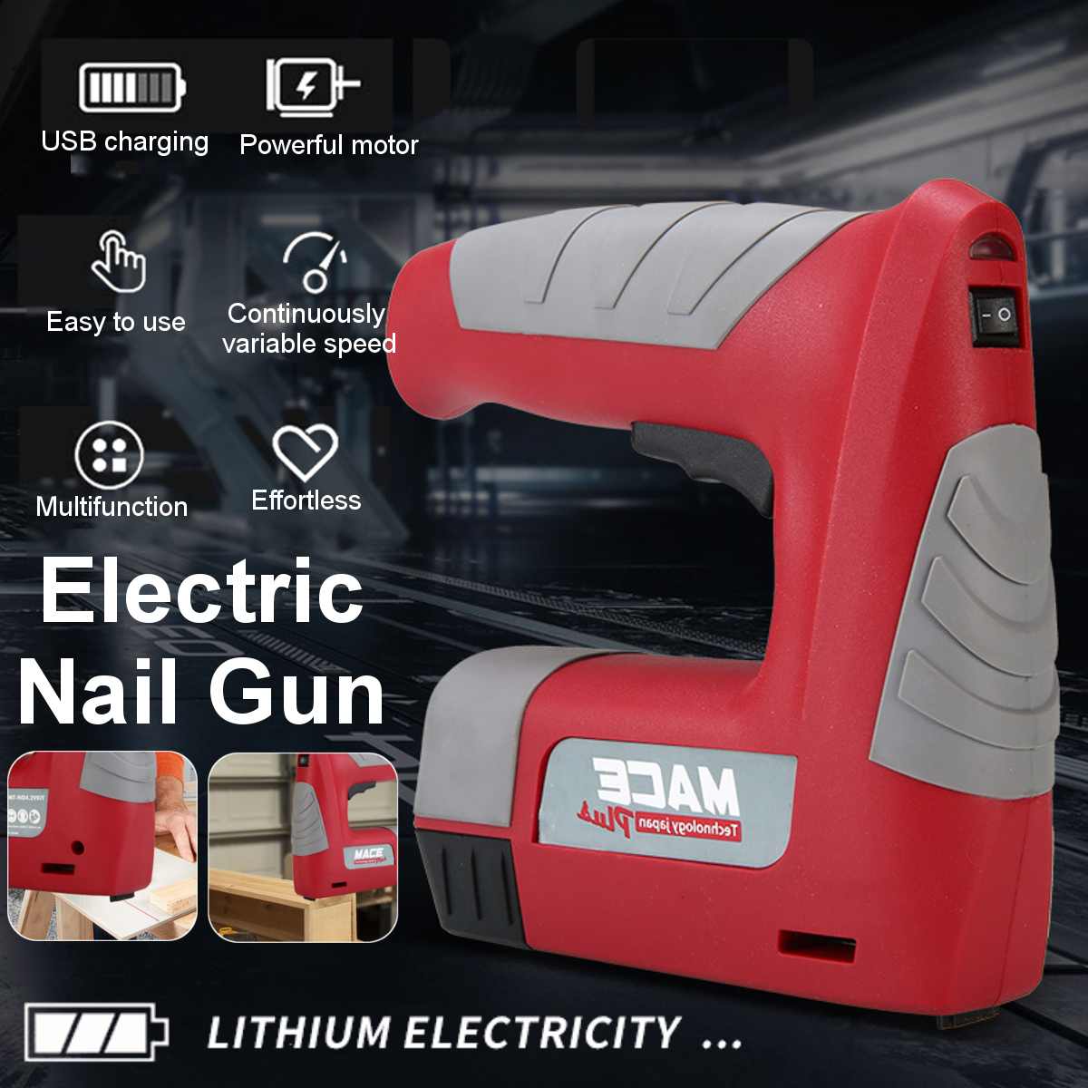 220V Portable Electric Tacker Gun Power Tools Electric Nail Gun Woodworking Tool Electric Nail Gun Stapler 600mAH Batery