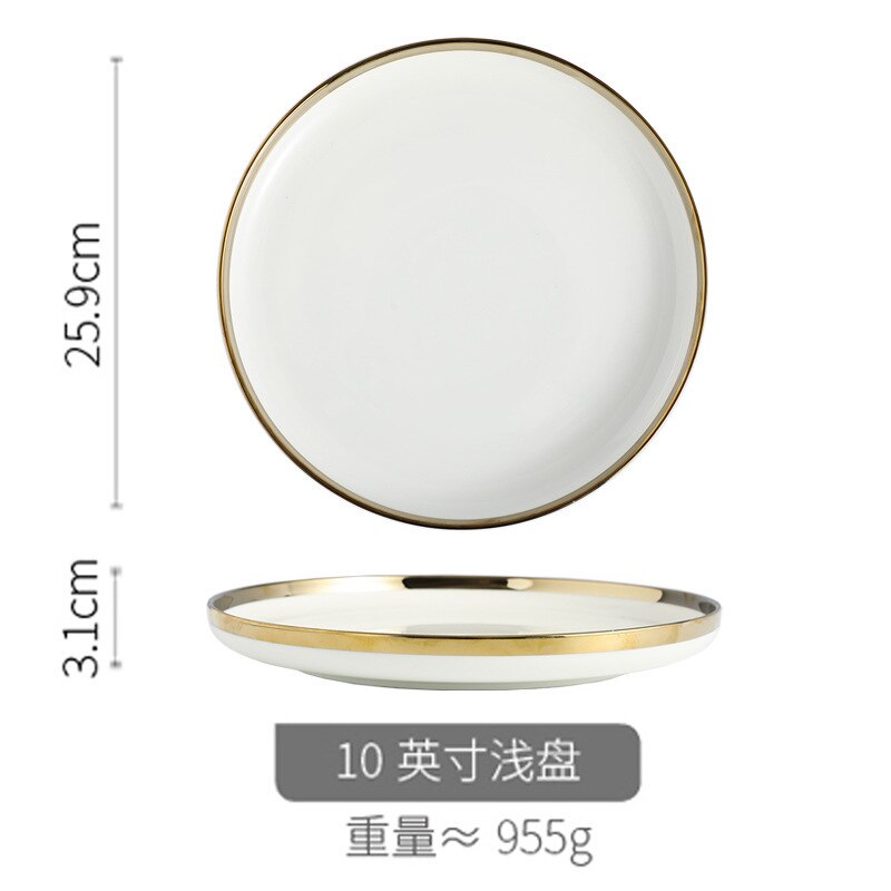 Ceramic Dinnerware Plate Bowl White Gold Stroke Ceramic Dinner Plate Steak Tableware Rice Soup Bowl Spoon Dish Home Decoration: h
