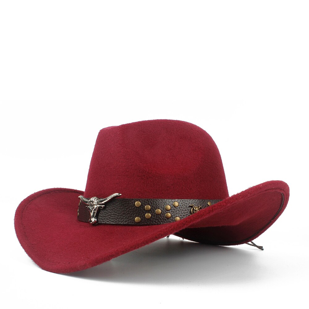 Steampunk barn barn ull ihålig western cowboyhatt pojke flicka outblack sombrero hombre jazz keps storlek 52-54: Vin, röd