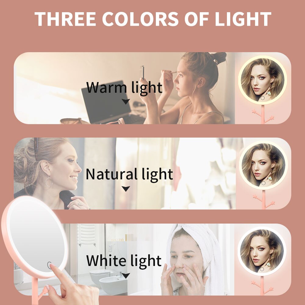 LED Makeup Mirror With Light Ladies Storage Makeup Lamp Desktop Vanity Mirror Round Shape Cosmetic Mirrors Women Christmas