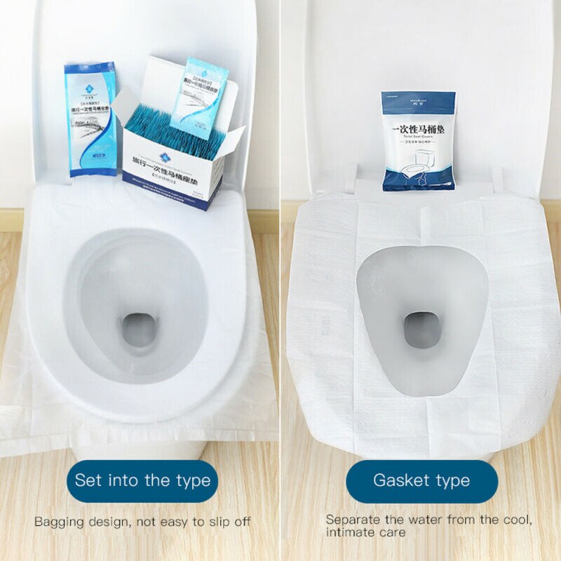 Fundas desechables para asiento de inodoro de baño, accesorios para wc, para acampada, Festival, Ayuda de viaje, elevador de asiento de inodoro, 10/50 Uds.