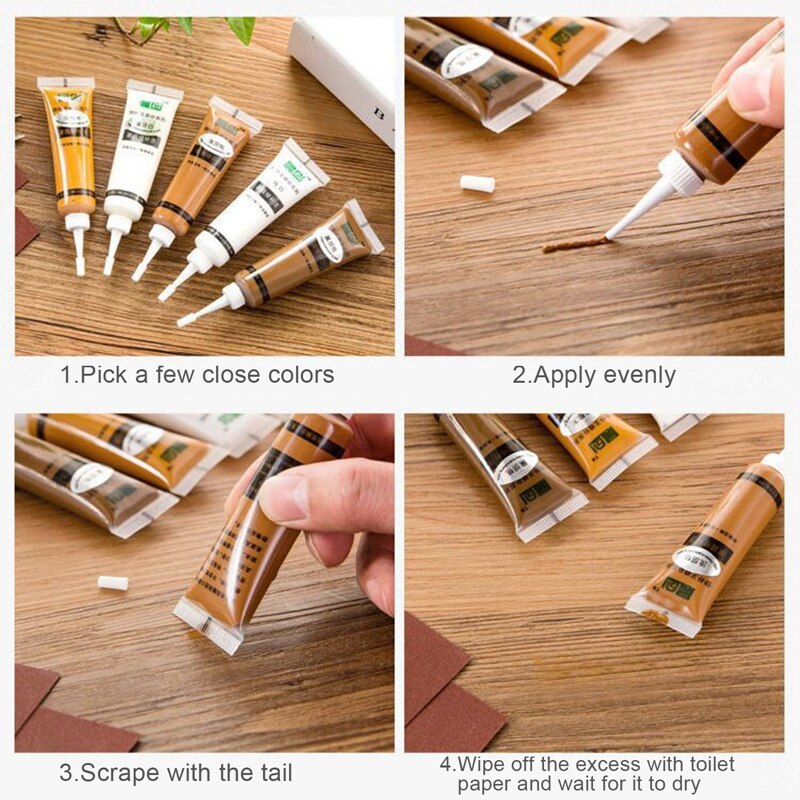 Wood Filler 5PCS Repair Kit Floor And Furniture Scratch Touch Up Restore for Floor, Table, Door, Cabinet Restore Wood Surface