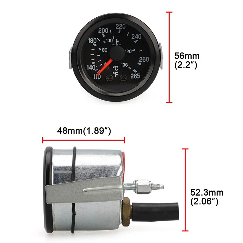 12V Double Scale Pointer Type Water Temperature Meter 52mm VDO Water Temperature Meter