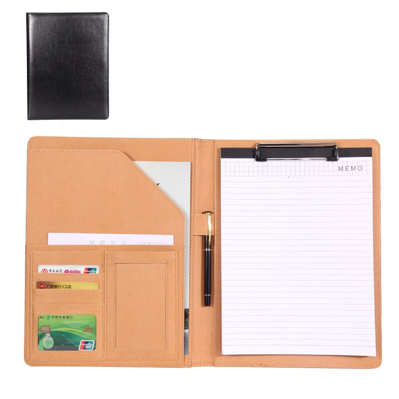 2pcs A4 PU leather folder manager folder multi-function office supplies bag: black