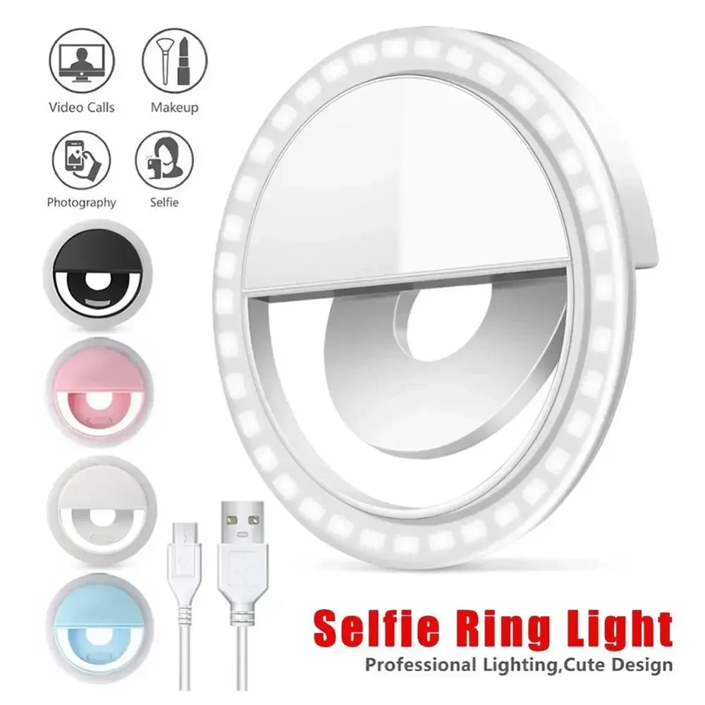 Anneau lumineux LED pour Selfie, lampe à clipser pour téléphone Portable, Charge USB, lumière pour Selfie, Flash Ins, appareil Photo pour Smartphone