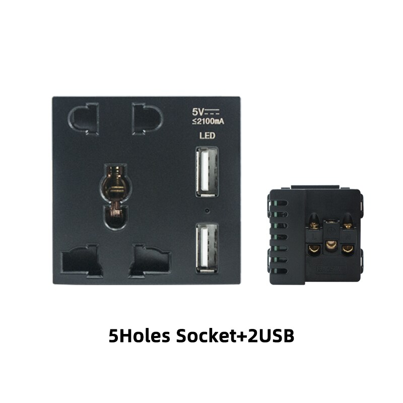 Prise de courant murale Usb, UK US, panneau plastique noir, Module de bricolage, fonction clé, combinaison libre prises électriques prise electrique prise murale prise usb encastrable douille legrand prise murale usb: 5Hole2USB Socket