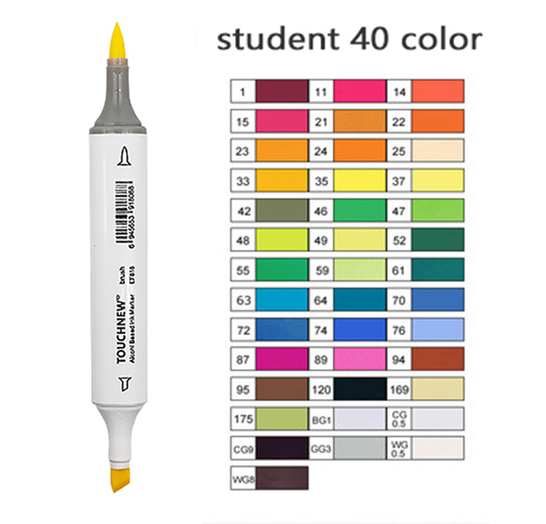 TOUCHNEW-rotuladores artísticos de doble punta para niños y adultos, pincel de Alcohol y cincel para bocetos, 30/40/60/80/168 colores: 40 white colorsB