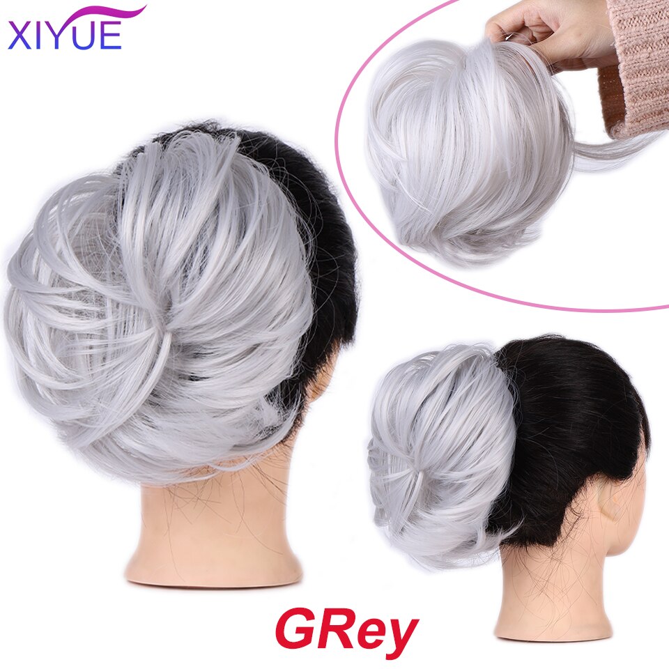 Women's Curly Chignon With Elastic Rubber Band Synthetic Scrunchie Wrap Hair Messy Bun Hairpieces On Messy Bun Ponytails: Q20-GRey