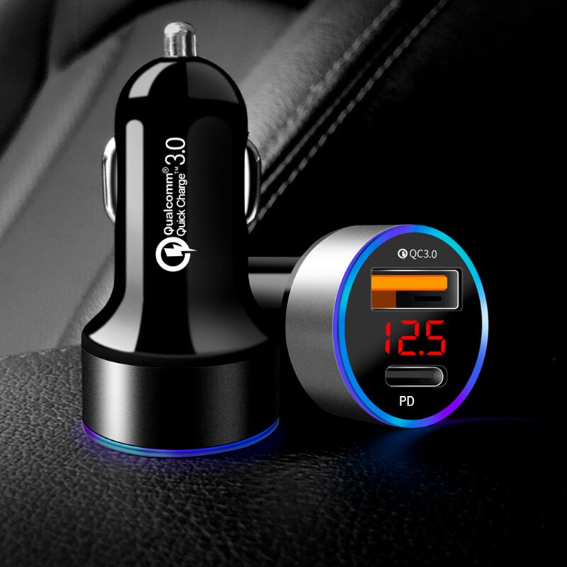36W Dual Usb Led Digitale Display Voltmeter Snel Opladen Auto-oplader Sigarettenaansteker Usb C Adapter Voor Iphone 13 xiaomi