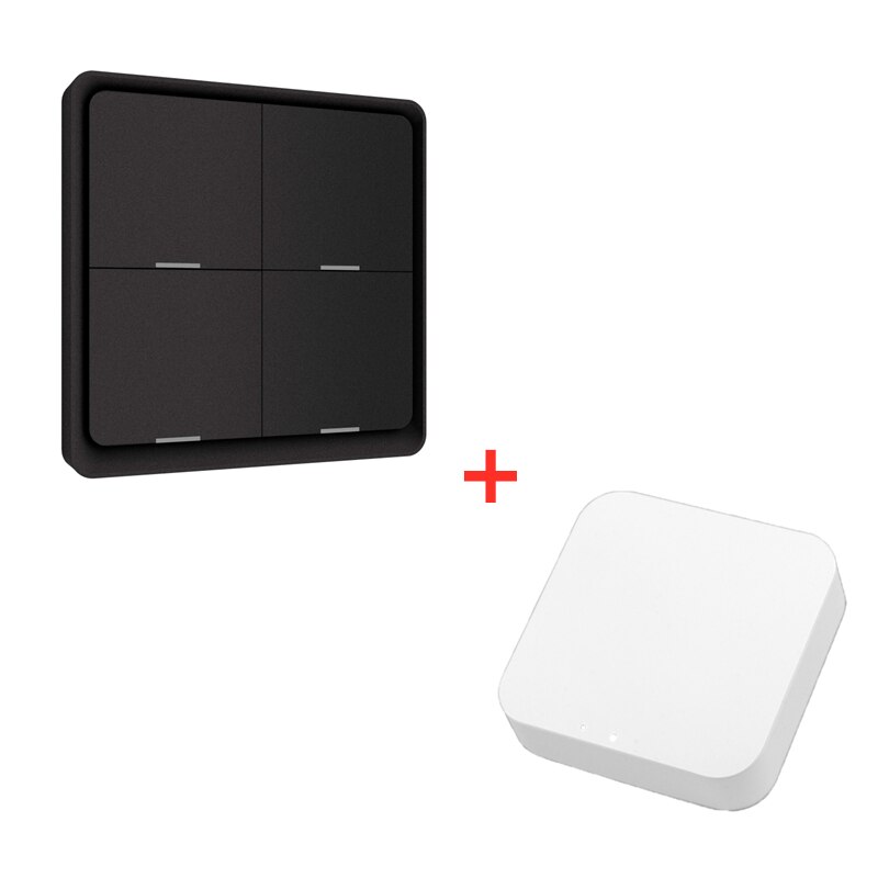 4 Gang Tuya Zigbee Smart Switch Draadloze 12 Scène Schakelaar Drukknop Controller + Tuya Zigbee Brug Gateway Hub Smart thuis: Black and Gateway