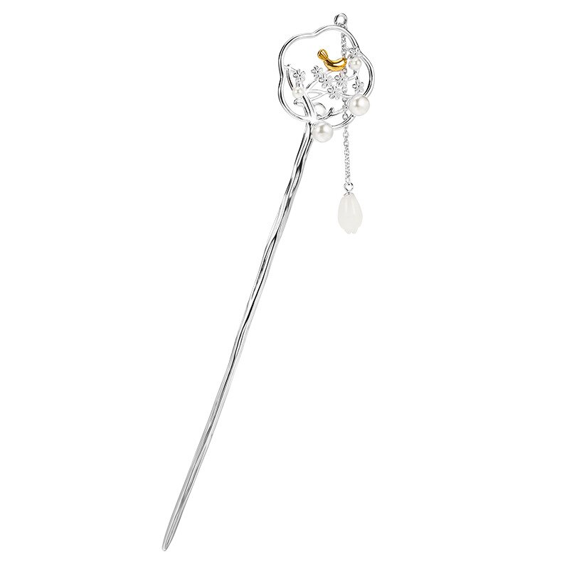 S925 sterling silver hanfu accessories hetian magnolia bird hairpin creative temperament super fairy magpie stepping hairpin