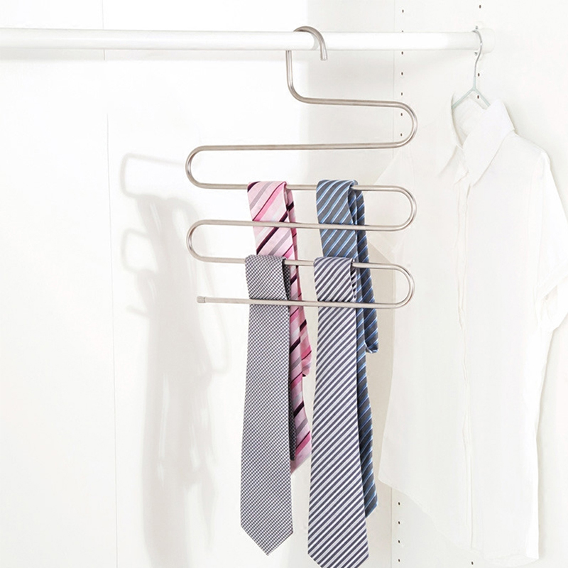 S-Vormige 5 Lagen Broek Hanger Rack Badkamer Keuken Organizer Broek Houder Tie Rack Voor Kleerhanger Rvs