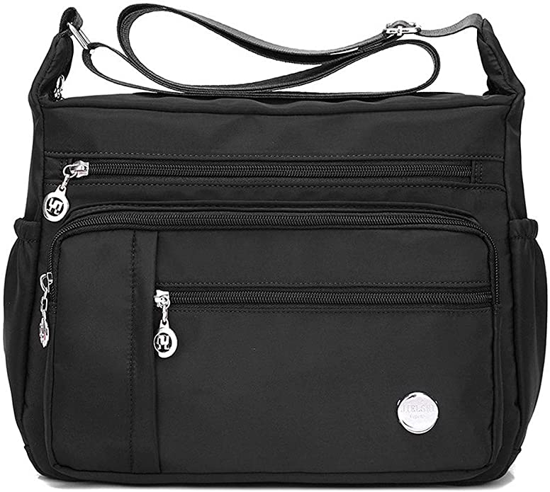 Women Shoulder Handbag Roomy Multiple Pockets Bag Ladies Crossbody Purse Tote Top Handle Satchel: Black-L