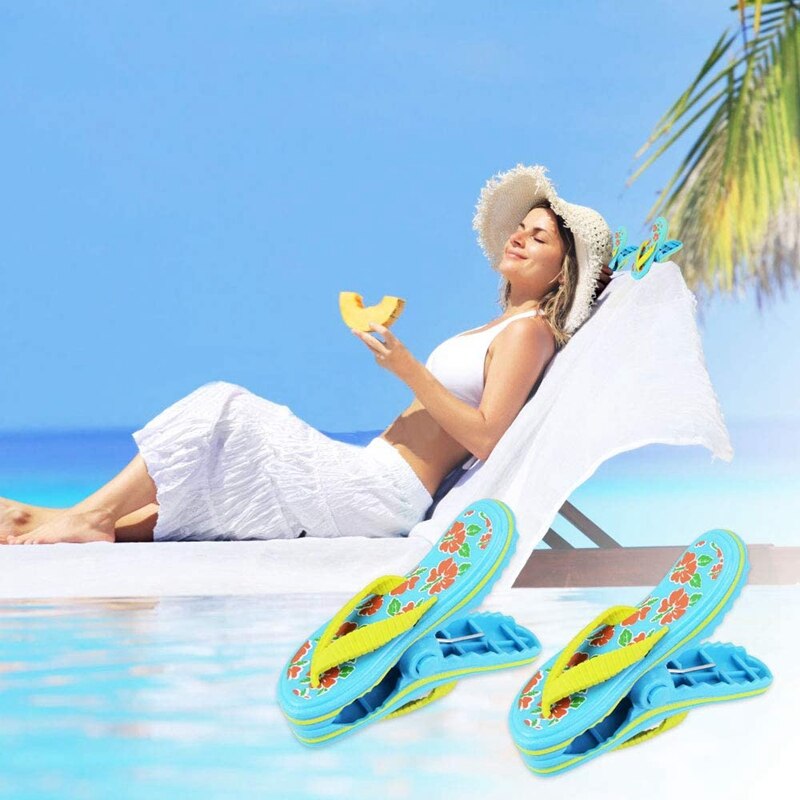 4 Pack Strandlaken Clips Plastic, Leuke Slippers Zonnebank Strand Haringen, Grote Sized Wasserij Pinnen Voor , strand, Zwembad