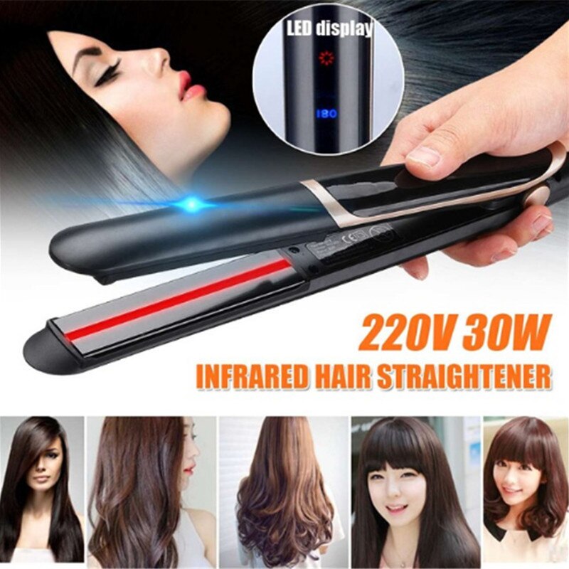 2 In1 Infrared Hair Straight & Curly Integrated Hair Flat Iron Negative Ion Hair Straightener LED Salon Styling Corrugation Iron