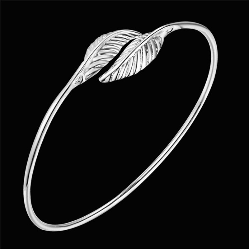 Reinem Silber 925 Armreif Armbänder für Frauen Doppel Blatt Handgelenk Manschette Armreifen Armband Pulseira Femme Hochzeit Braut Schmuck