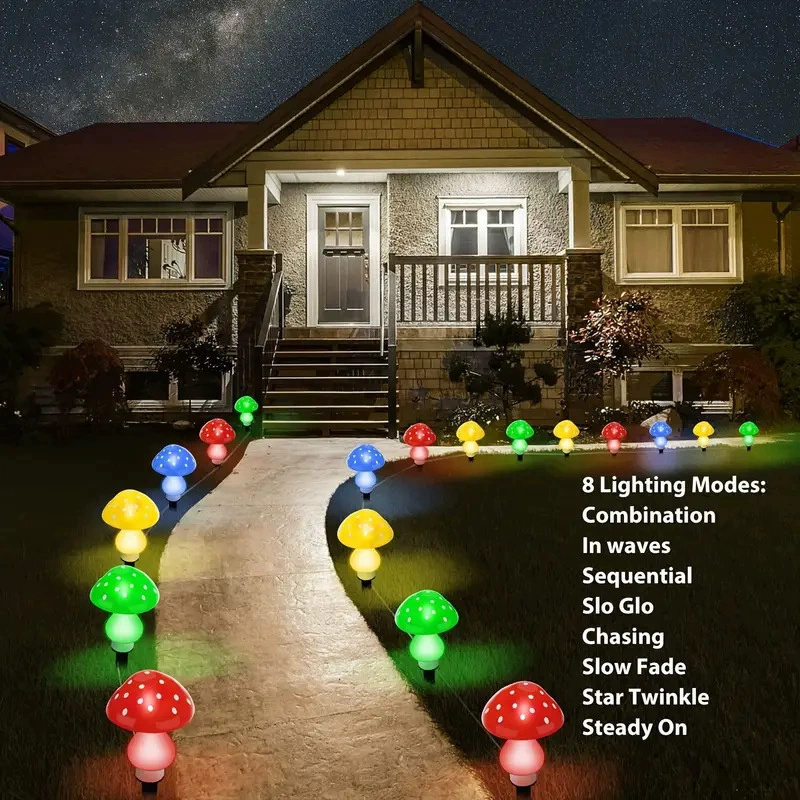 Luces solares de setas para decoración de jardín, luz nocturna impermeable para exteriores, lámpara LED de hadas para Navidad, Halloween, camino de césped y jardín