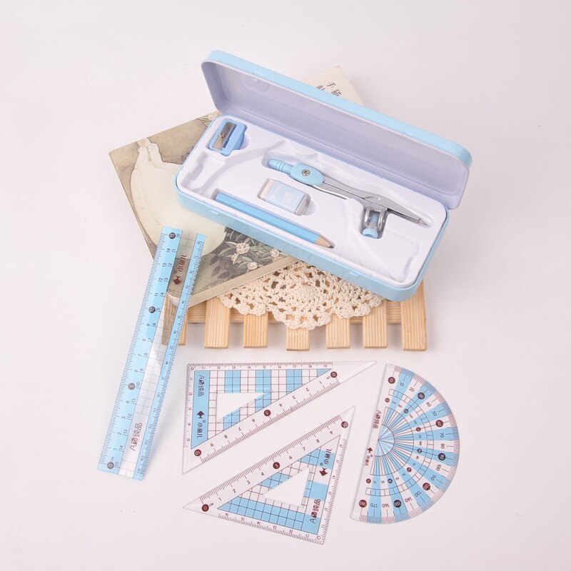 8 pcs/set 5 in 1 Drawing Tools Ruler Eraser Pencil Compass Pencil Sharpener Set For Kids Learning Tools Stationery For School