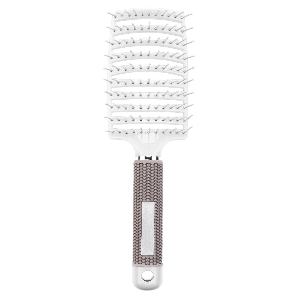 Pelo cepillo de pelo peine para masaje del cuero cabelludo de cerdas de Nylon mojado rizado desenredar el cabello de las mujeres cepillo para el pelo para cabello salón de peluquería herramienta de peluquería: C