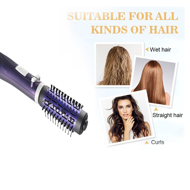 KEMEI KM-813 Hair Brush Dryer Comb Style Rotating Hair Dryer Anion Electric Automatic Curler Roller Brush Straightening Styling