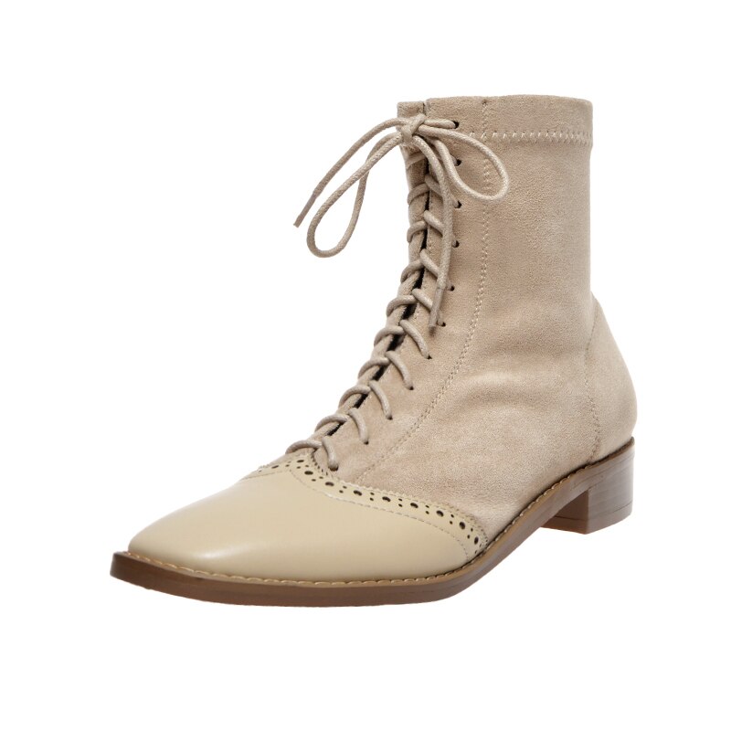 Ins dam ankelstövlar flock+kohud snörning utomhus tossor europa och amerika online kändis boots kvinnor brogue boots: Aprikos / 34