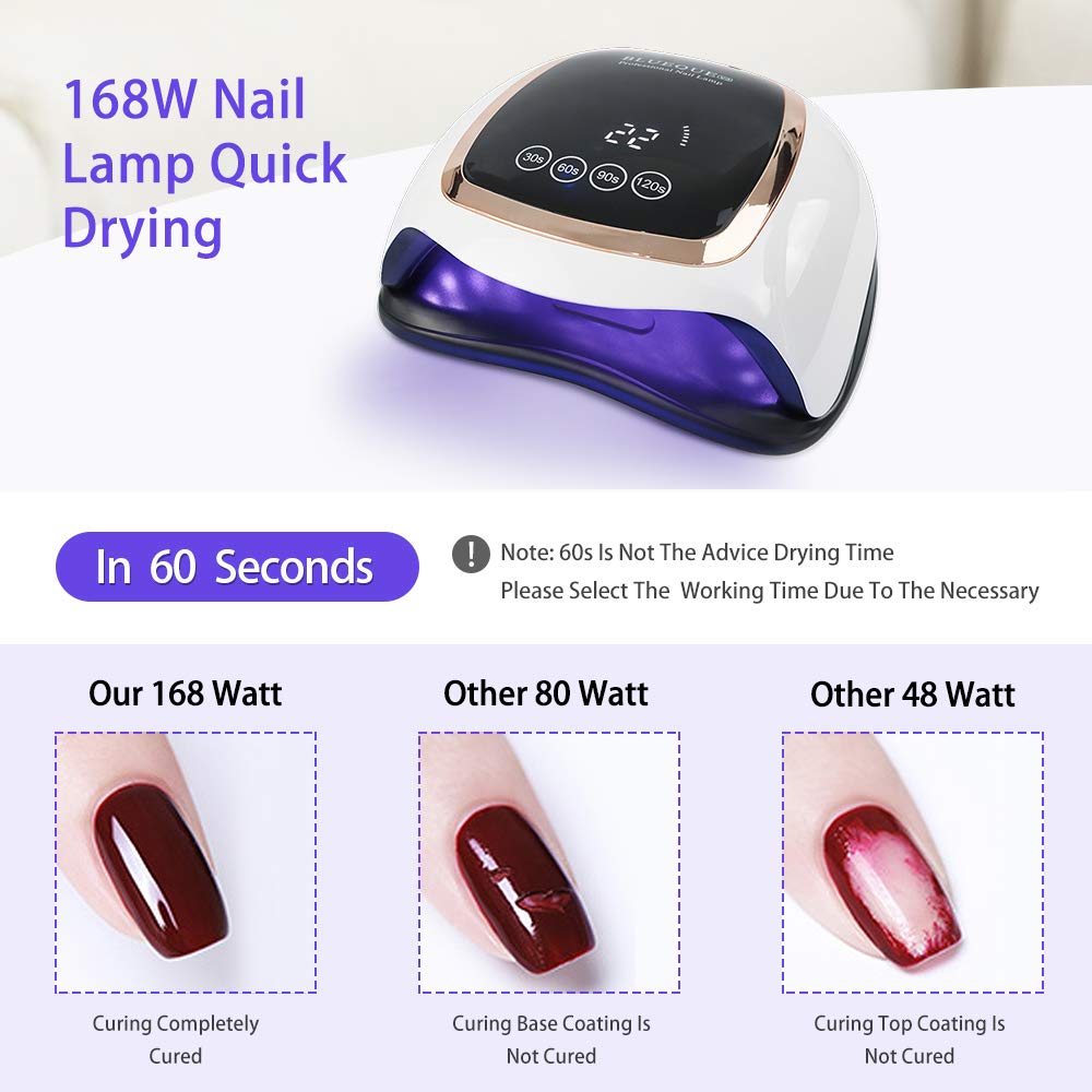 Lámpara de uñas de Gel UV de 168w, lámpara de Gel de luz UV, secador de uñas de 42 leds para todas las geles con Sensor inteligente y herramientas de manicura con temporizador