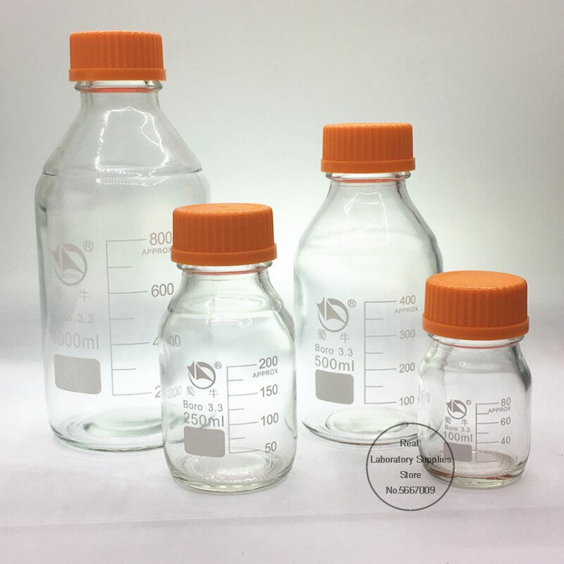 1PC 100ml to 2000ml Lab Transparent Screw cap Reagent bottle Sealed bottle Glass Laboratory Sample Bottle