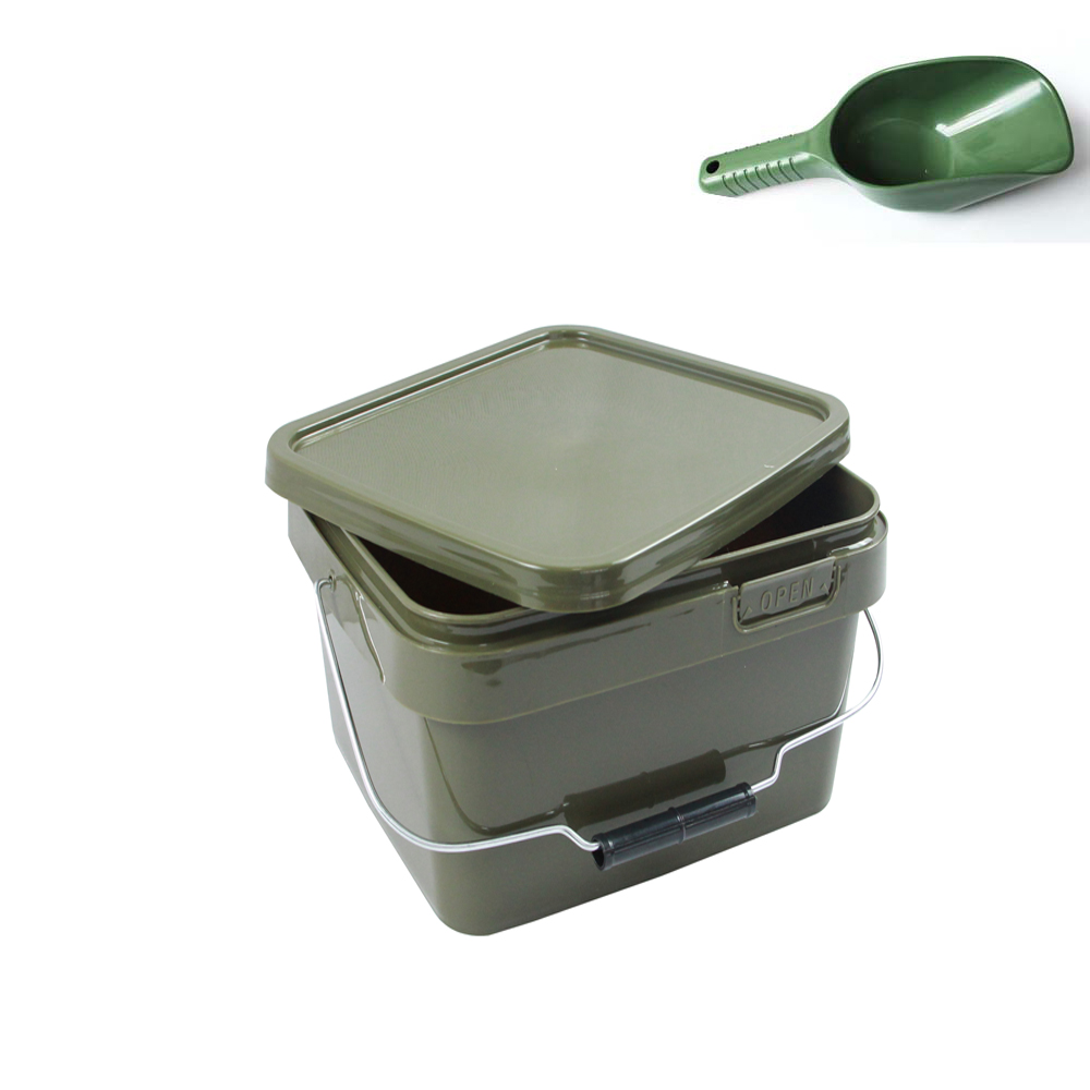 Carp Fishing Baiting Bucket With Spoon Set For Spod Particles Boilies Pellets Coarse Fishing Pellets Bait Mix Tools Throw Pesca: green