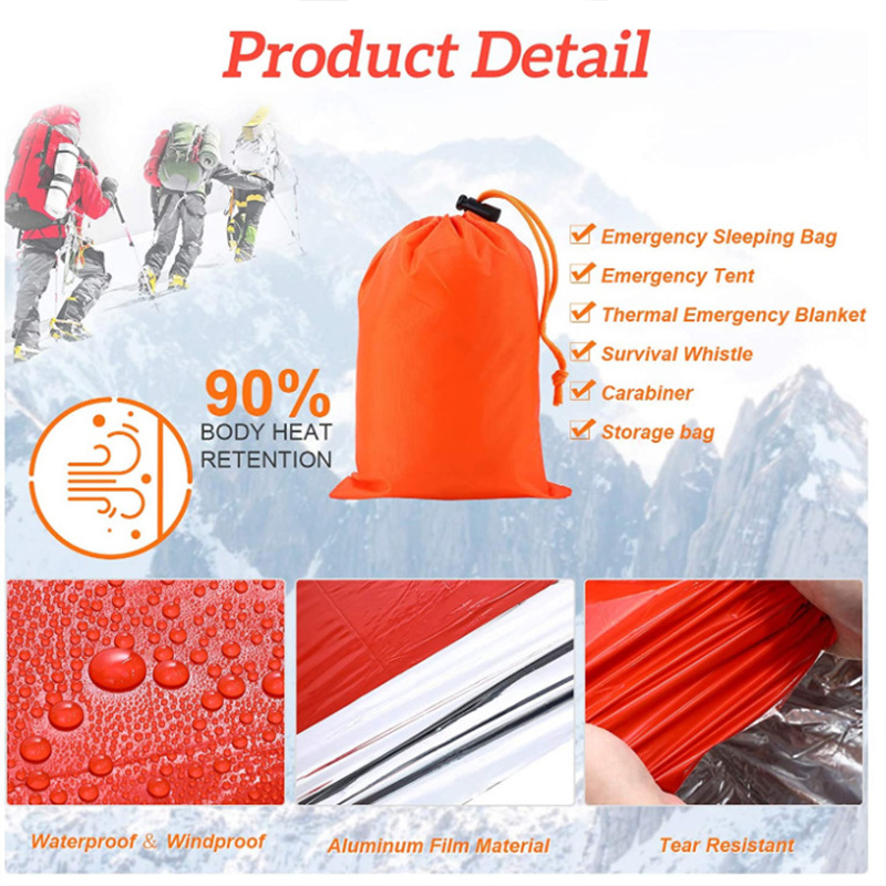 Emergency Survival Sleeping Bag 26 Micron PE Aluminized Film Camping Hiking Waterproof Thermal Insulation Emergency Blanket Tent