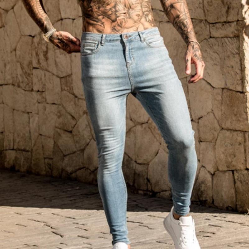 Casual Jeans Men Washed Denim Pants Hip Hop Men's Jeans Streetwear Slim Stretch Biker Jeans Male Pencil Denim Trouser