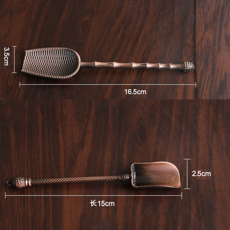 Retro Bronze Chinese Tea Spoons Copper Green Tea Scoop Spoon Tea Leaves Chooser Holder Chinese Kongfu Tea Tools Accessories