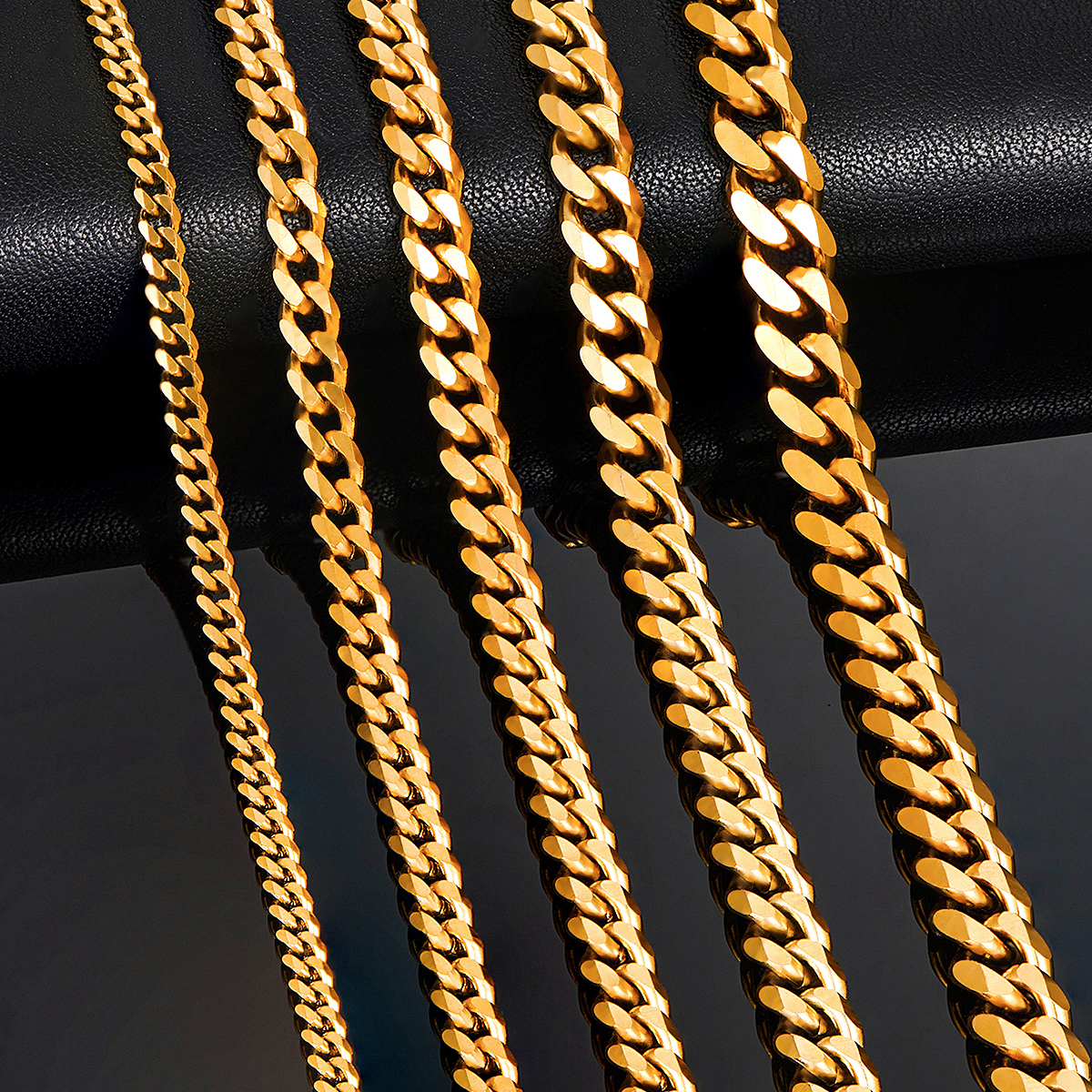 Cadenas de eslabones cubanos de acero inoxidable de Color dorado de 3,6mm/5mm/6mm/7mm/8mm, collar grueso clásico para hombres y niños de 14 a 30 pulgadas