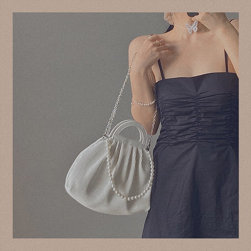 Female Chain Tote bag Pearl shoulder strap Women's Handbag Pleated Shoulder Messenger Bag Armpit bag