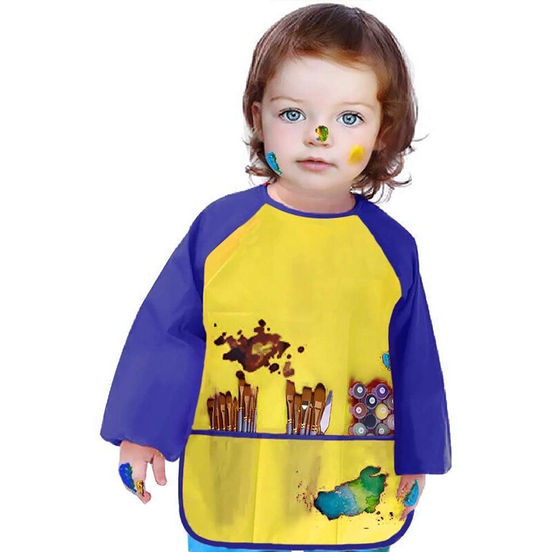 LIUJZZJ Kinderschort Met Lange Mouwen – Waterdicht, Blauw, Ideaal Voor Schilderen En Knutselen!
