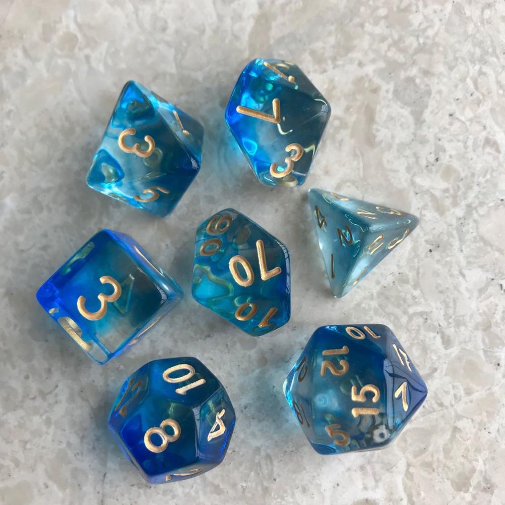 Imdg 7 pçs/set polyhedron dois-cor transparente jogo rpg dados acrílico dnd dados de jogo digital com saco
